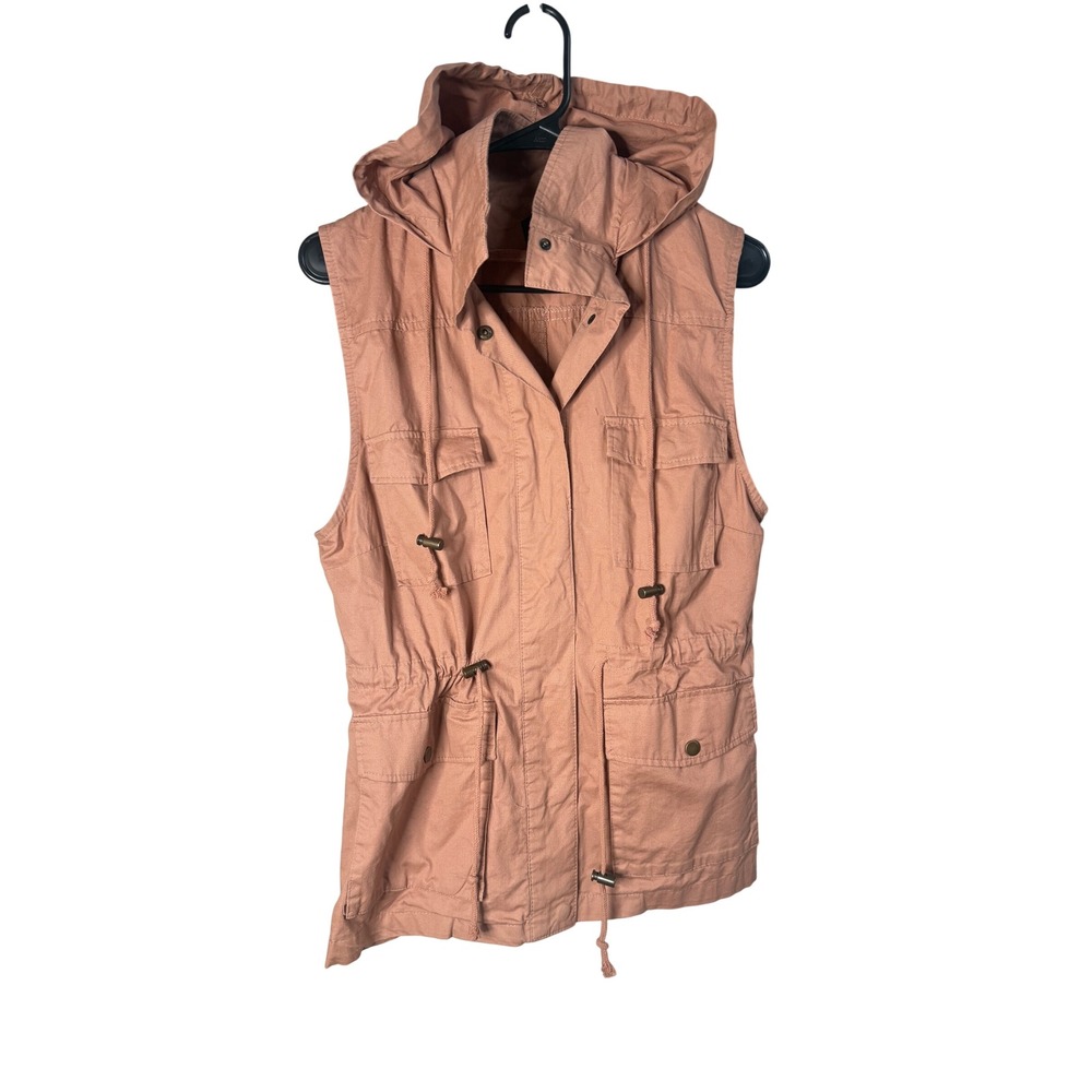 Love Tree Womens Hooded Utility Vest Dusty Rose Cotton Anorak Jacket S/8876VN M